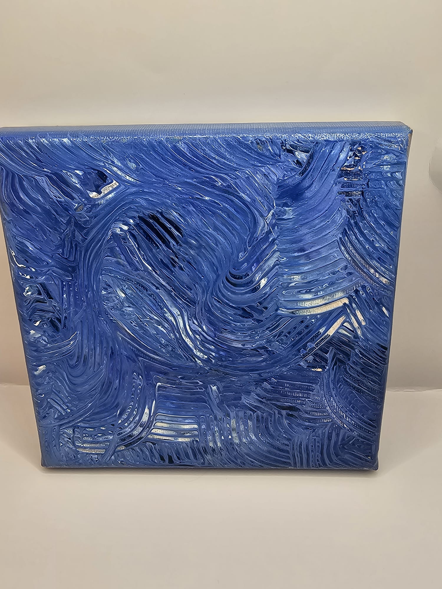 Bijutricotaje.ro | Tablou Abstract Albastru 20x20 cm, Pictura Texturata In Relief, Canvas Modern Vartej Marin Argintiu