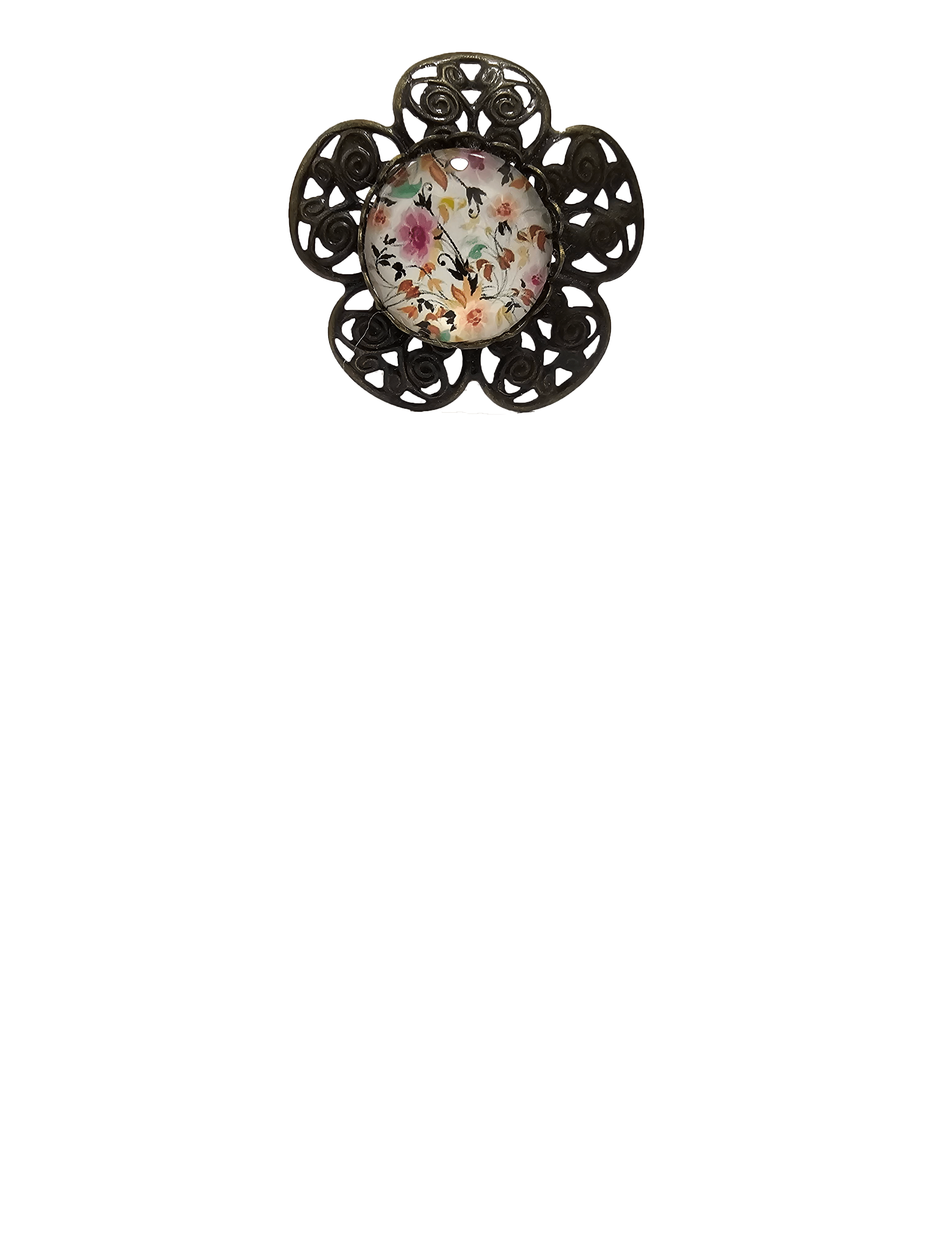 Bijutricotaje.ro | Inel statement din bronz în formă de floare dantelată, cu medalion floral romantic