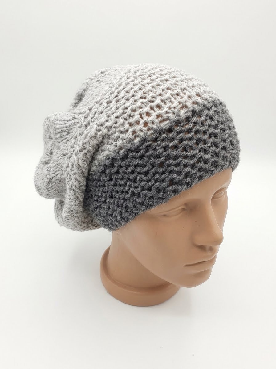 Bijutricotaje.ro | Bască tricotată manual tip beanie – Unicat, gri bicolor texturat