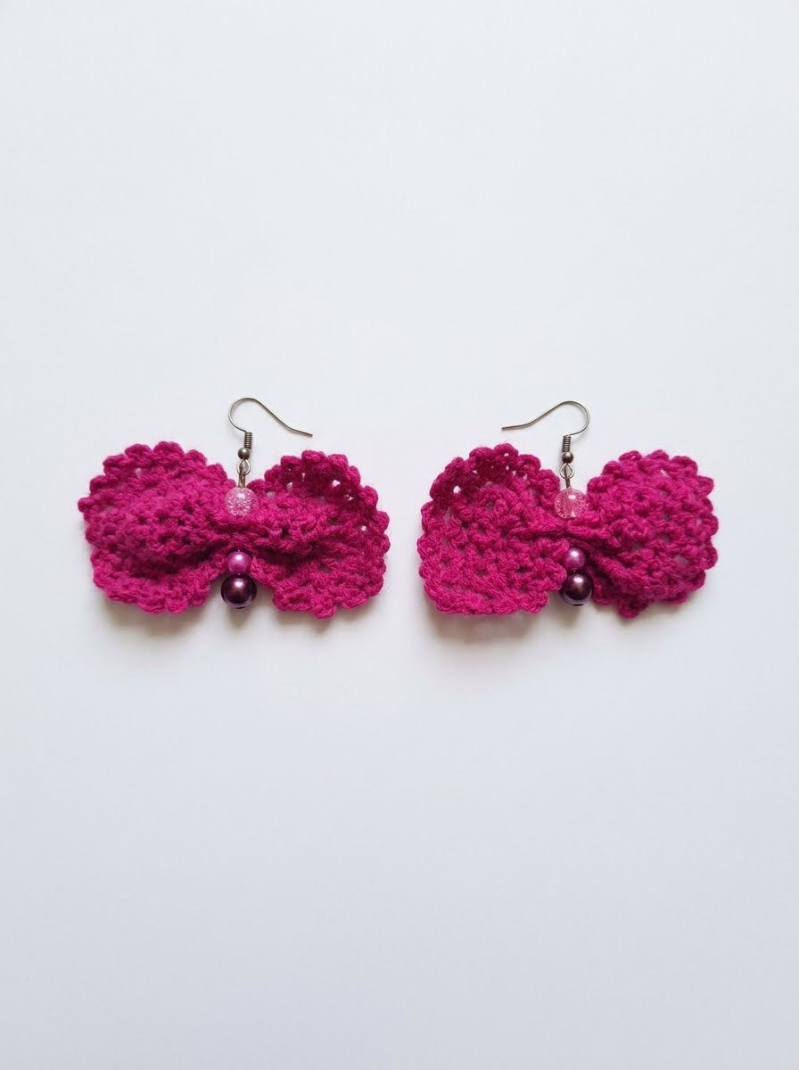 Bijutricotaje.ro|Cercei croșetați de culoare roz fuchsia