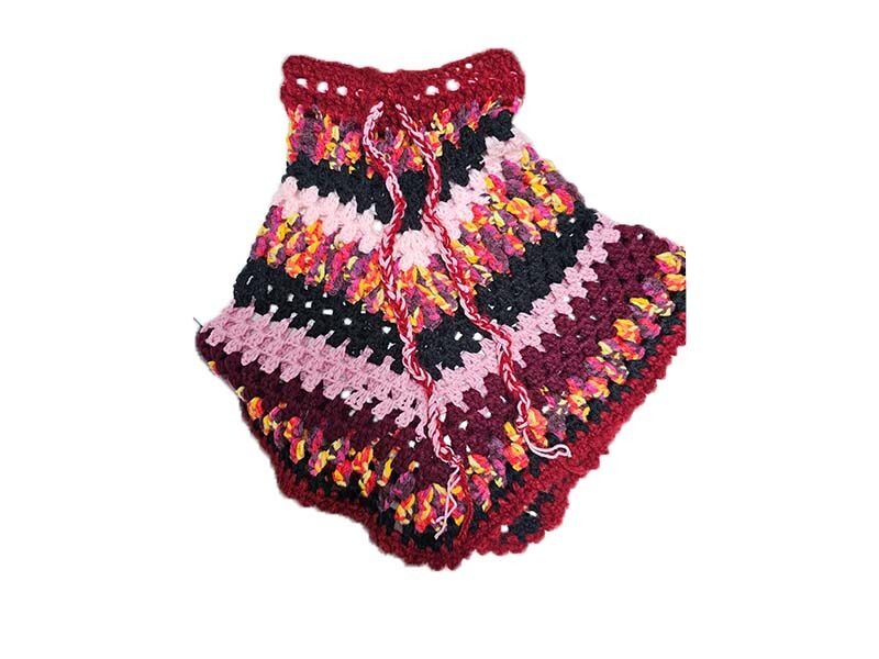 Bijutricotaje.ro | Fustă Mini Tricotată Manual Boho Chevron cu Șnur Reglabil