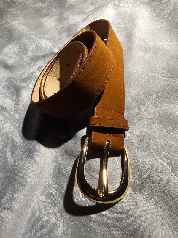 Bijutricotaje.ro | Curea lată Zara damă maro cognac piele întoarsă cataramă aurie elegantă