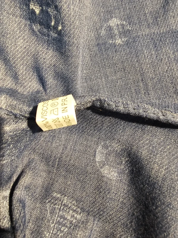 Bijutricotaje.ro | Eșarfă circulară tip burlan (Infinity) albastru denim, imprimeu nautic marin