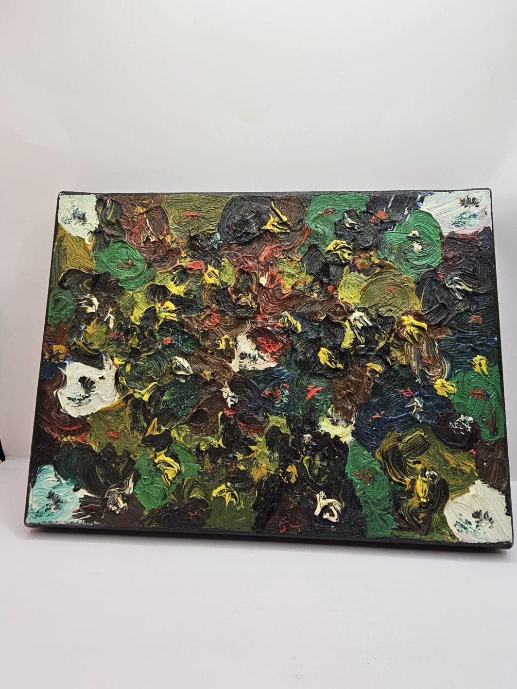 Bijutricotaje.ro | Tablou Canvas Pătrat Handmade Impasto Texturat 3D, Artă Abstractă Vulcanică Negru și Roșu, Decor Perete Modern, 20x20 cm