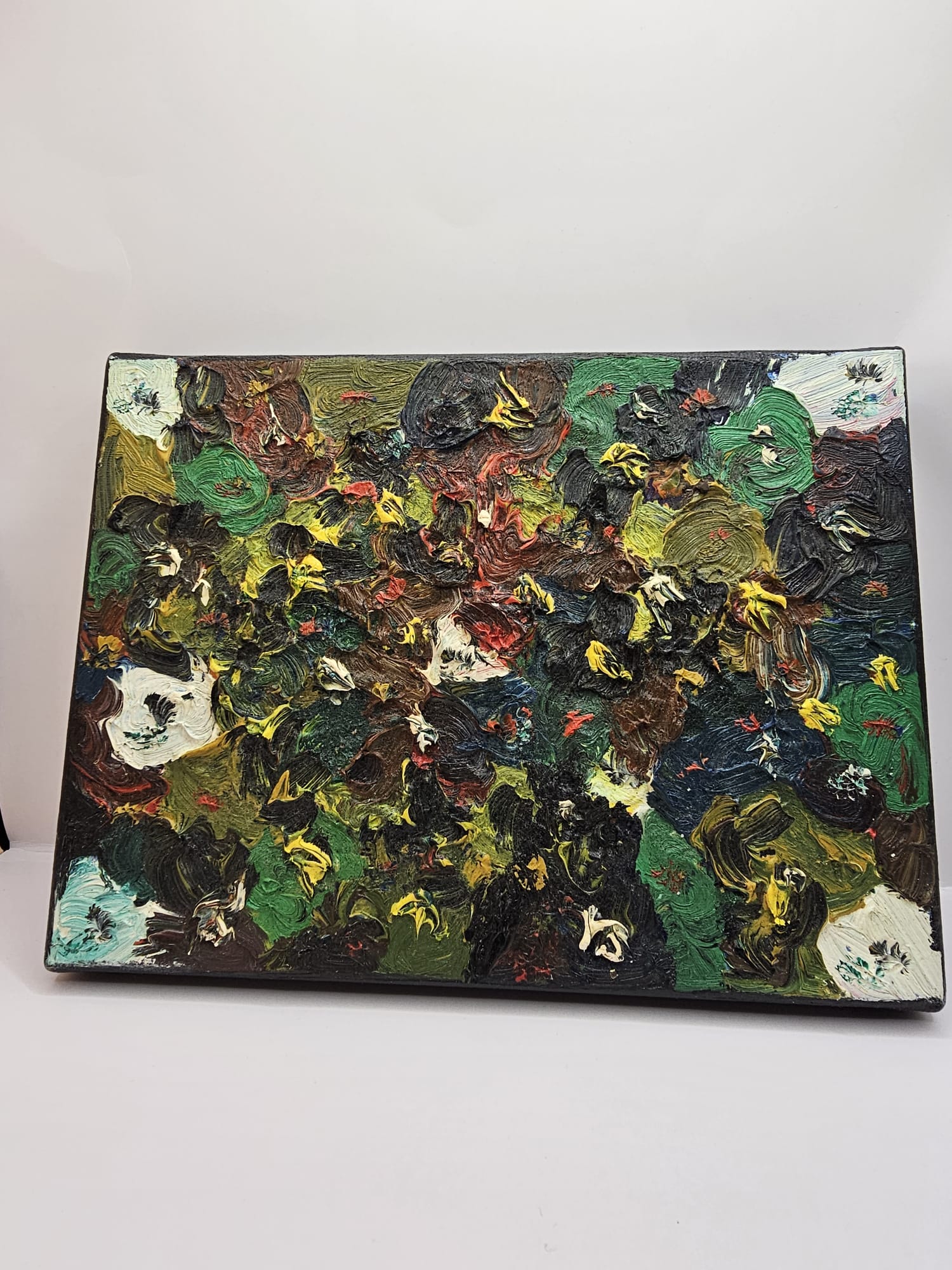Bijutricotaje.ro | Tablou Canvas Handmade Impasto Texturat 3D, Artă Abstractă Kaki și Maro Forest, Decor Perete Modern, 18x24 cm