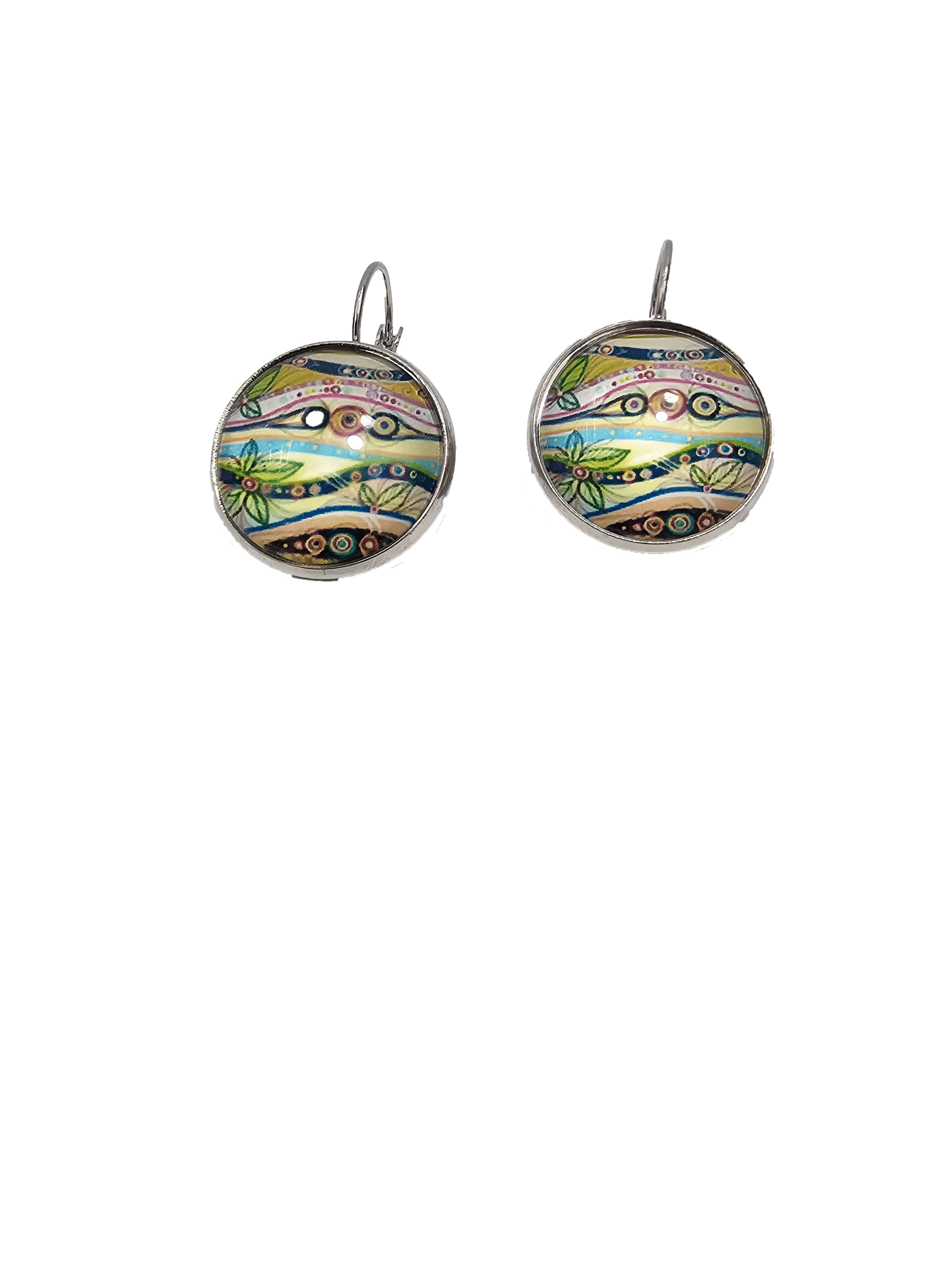 Bijutricotaje.ro | Cercei handmade rotunzi din sticlă cu model abstract multicolor