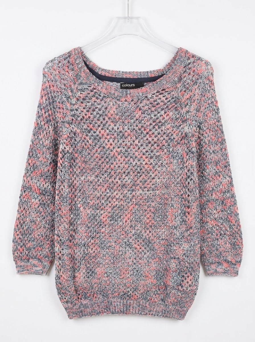Bijutricotaje.ro | Pulover multicolor melanj tricotat în stil plasă