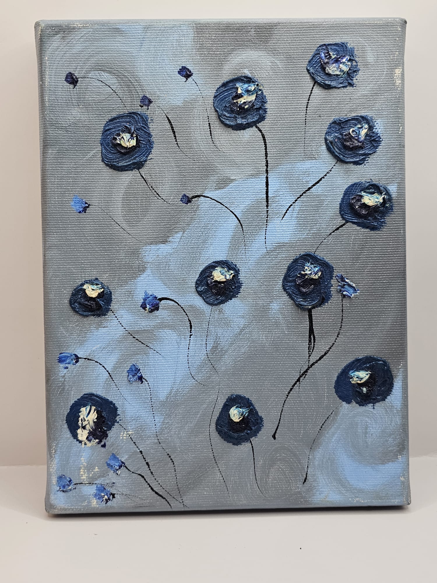 Bijutricotaje.ro | Tablou Canvas Handmade Abstract Flori Albastre 3D, Decor Perete Modern