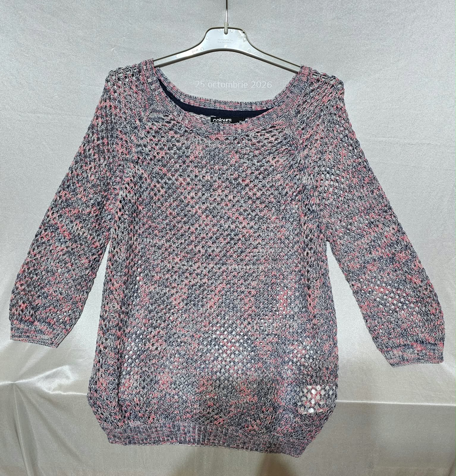 Bijutricotaje.ro | Pulover multicolor melanj tricotat în stil plasă