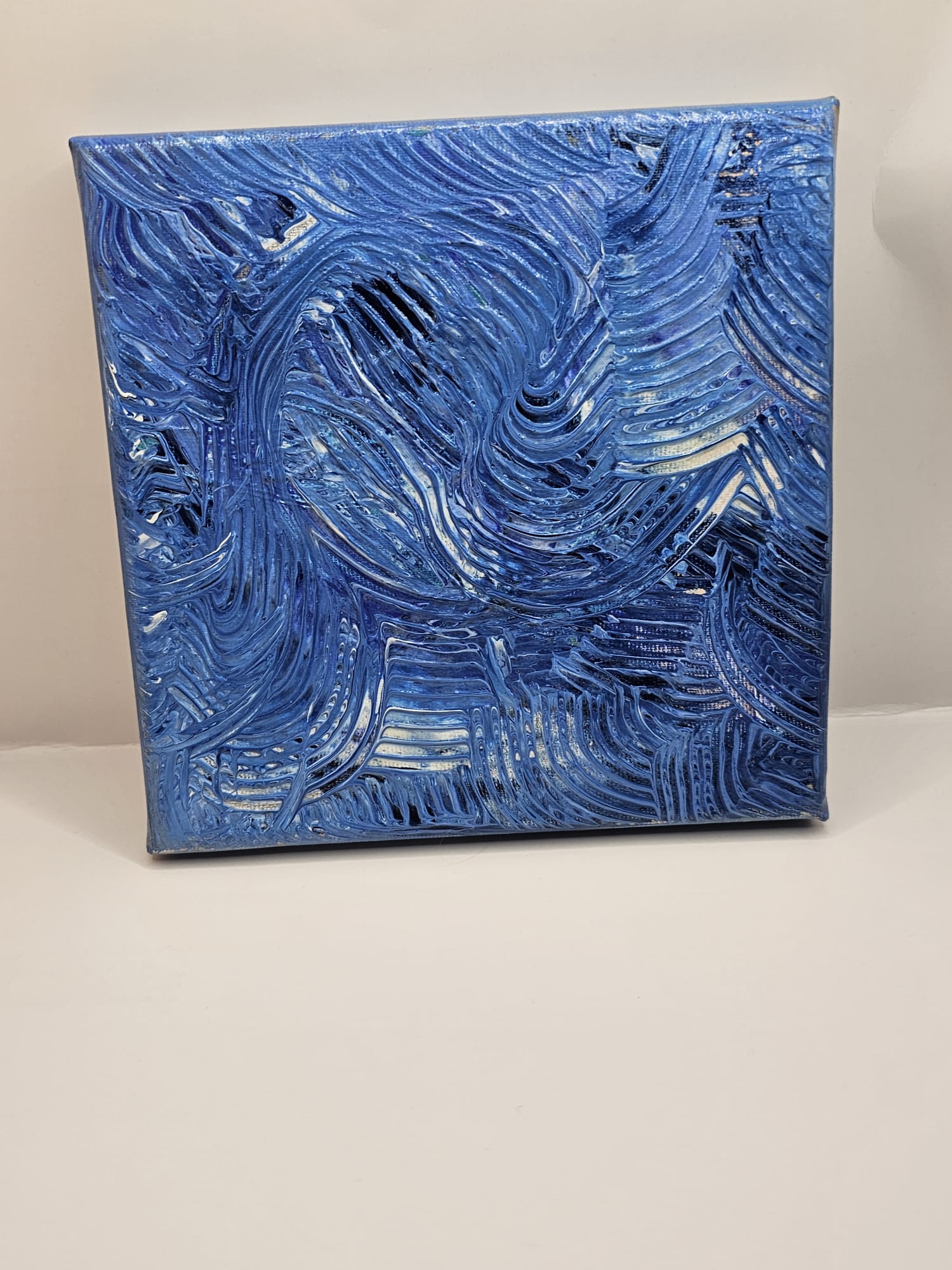 Bijutricotaje.ro | Tablou Abstract Albastru 20x20 cm, Pictura Texturata In Relief, Canvas Modern Vartej Marin Argintiu
