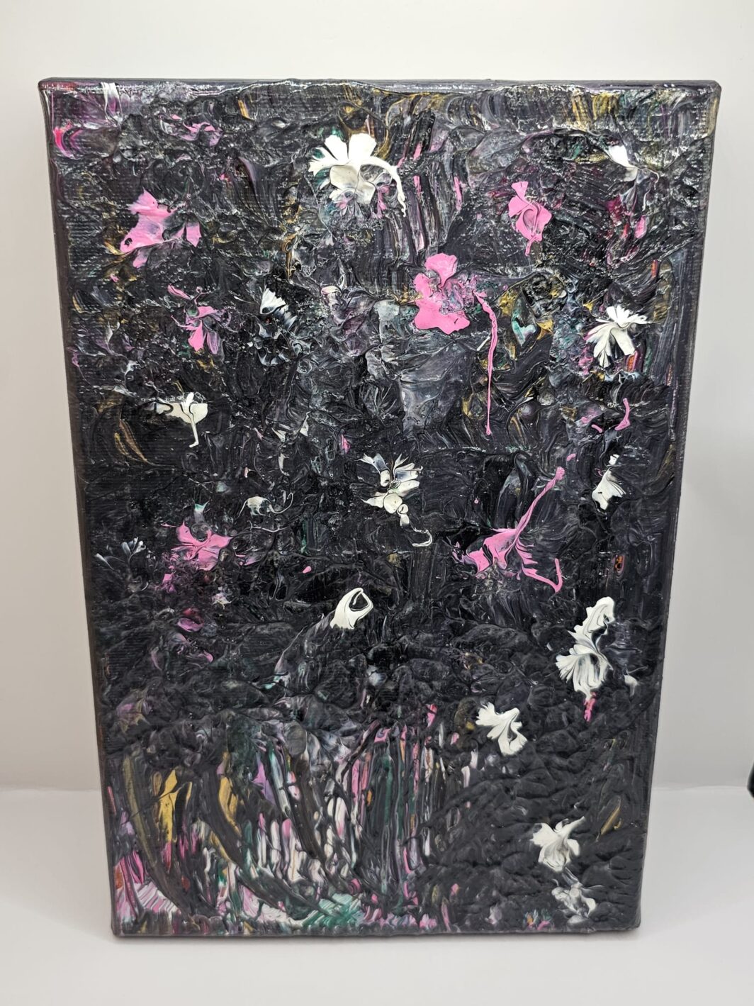 Bijutricotaje.ro | Tablou Canvas Pătrat Handmade Impasto Texturat 3D, Artă Abstractă Vulcanică Negru și Roșu, Decor Perete Modern, 20x20 cm