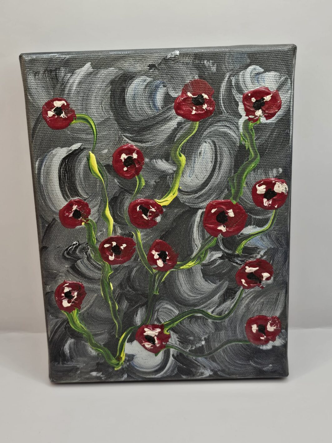 Bijutricotaje.ro | Tablou Canvas Pătrat Handmade Impasto Texturat 3D, Artă Abstractă Vulcanică Negru și Roșu, Decor Perete Modern, 20x20 cm