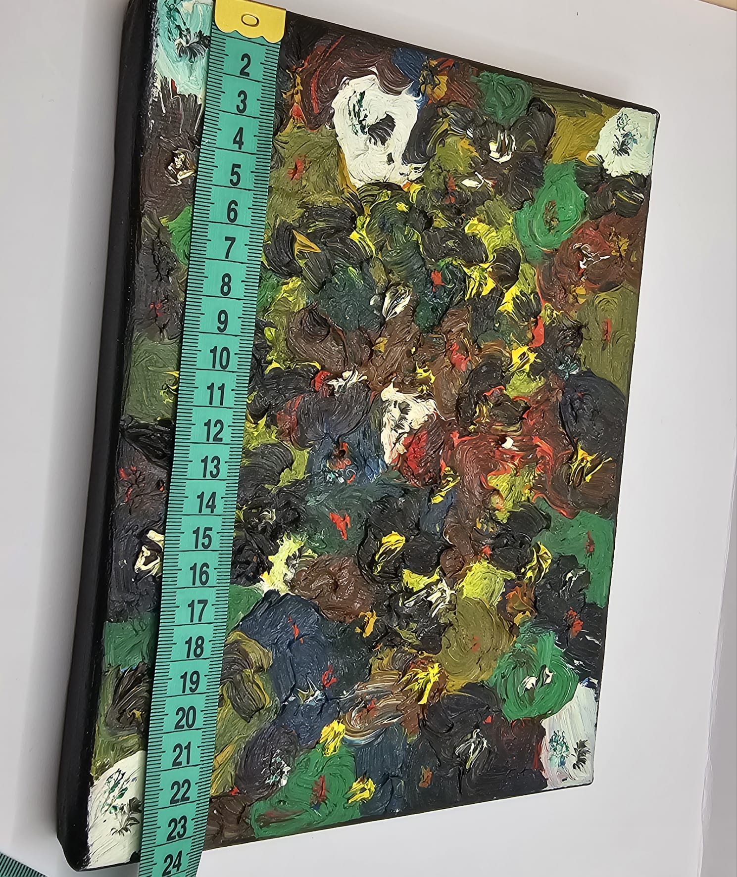 Bijutricotaje.ro | Tablou Canvas Handmade Impasto Texturat 3D, Artă Abstractă Kaki și Maro Forest, Decor Perete Modern, 18x24 cm
