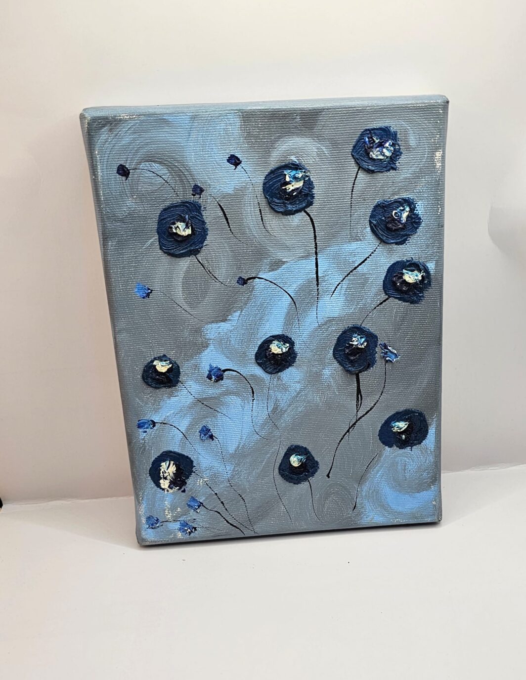 Bijutricotaje.ro | Tablou Canvas Pătrat Handmade Impasto Texturat 3D, Artă Abstractă Vulcanică Negru și Roșu, Decor Perete Modern, 20x20 cm