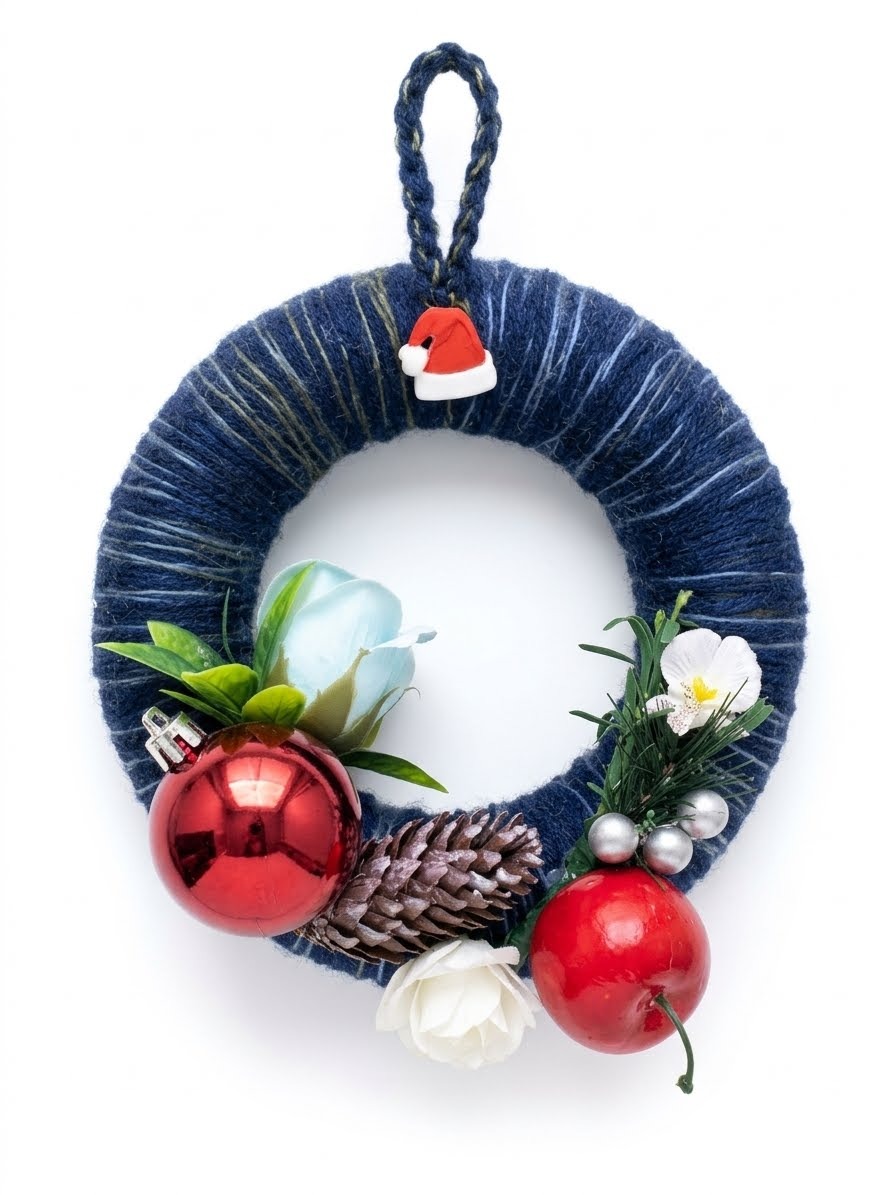 Bijutricotaje.ro | Coroniță albastră pentru ușă sau masă handmade unicată