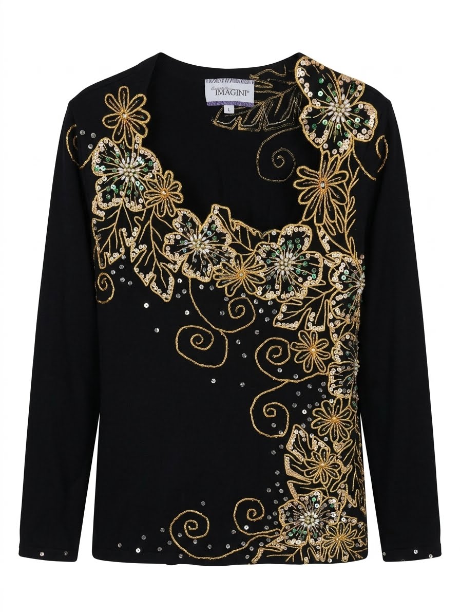 Bijutricotaje.ro | Bluza neagra de seara Glamourous by Imagini marimea L broderie paiete aurie